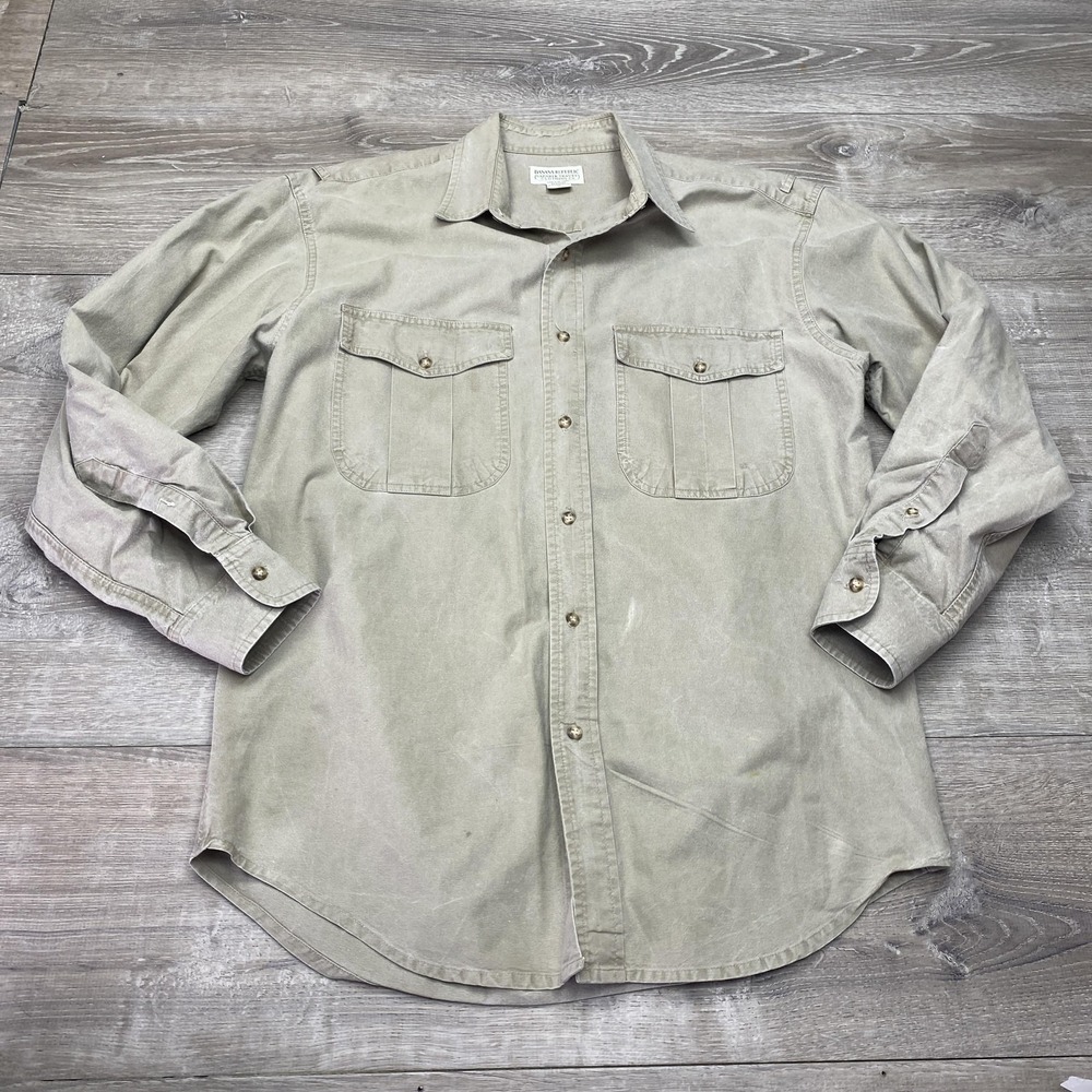 Vintage Banana Republic Shirt Mens Medium Beige Solid Long Sleeve Safari Travel